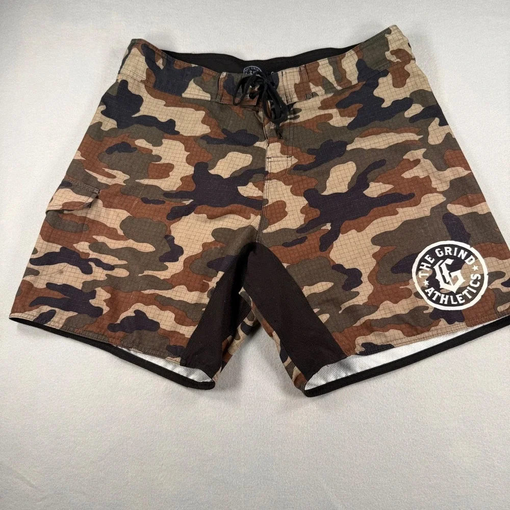 The Grind Athletics Camo Board Shorts Mens 38 Brown Ripstop Tactical Workwear